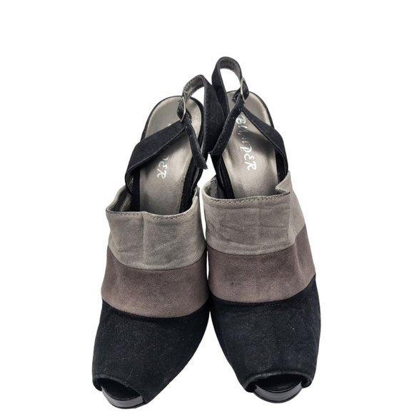 Bumper Heels Size 8.5 Black and Gray Peep Open Toe Sling Back Womens - Picture 2 of 12